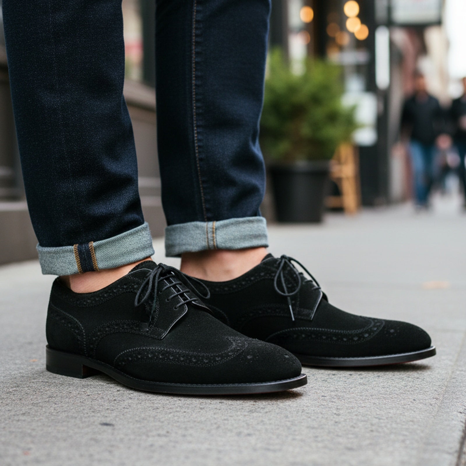 model-casual-setting - Men's Black Suede Oxford Dress Shoes