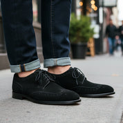 model-casual-setting - Men's Black Suede Oxford Dress Shoes