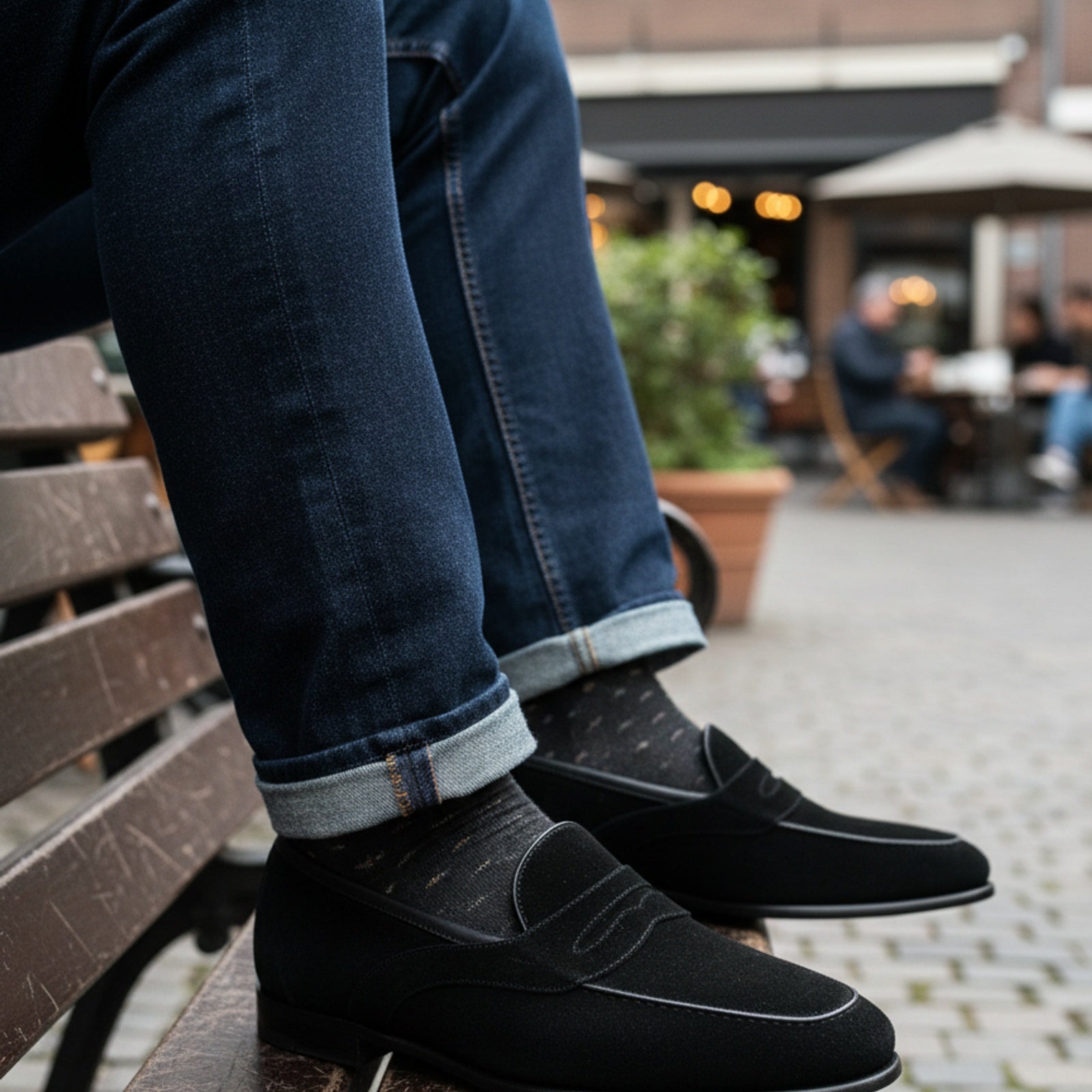 model-casual-setting - Men's Black Suede Penny Loafers
