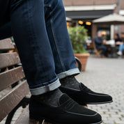 model-casual-setting - Men's Black Suede Penny Loafers