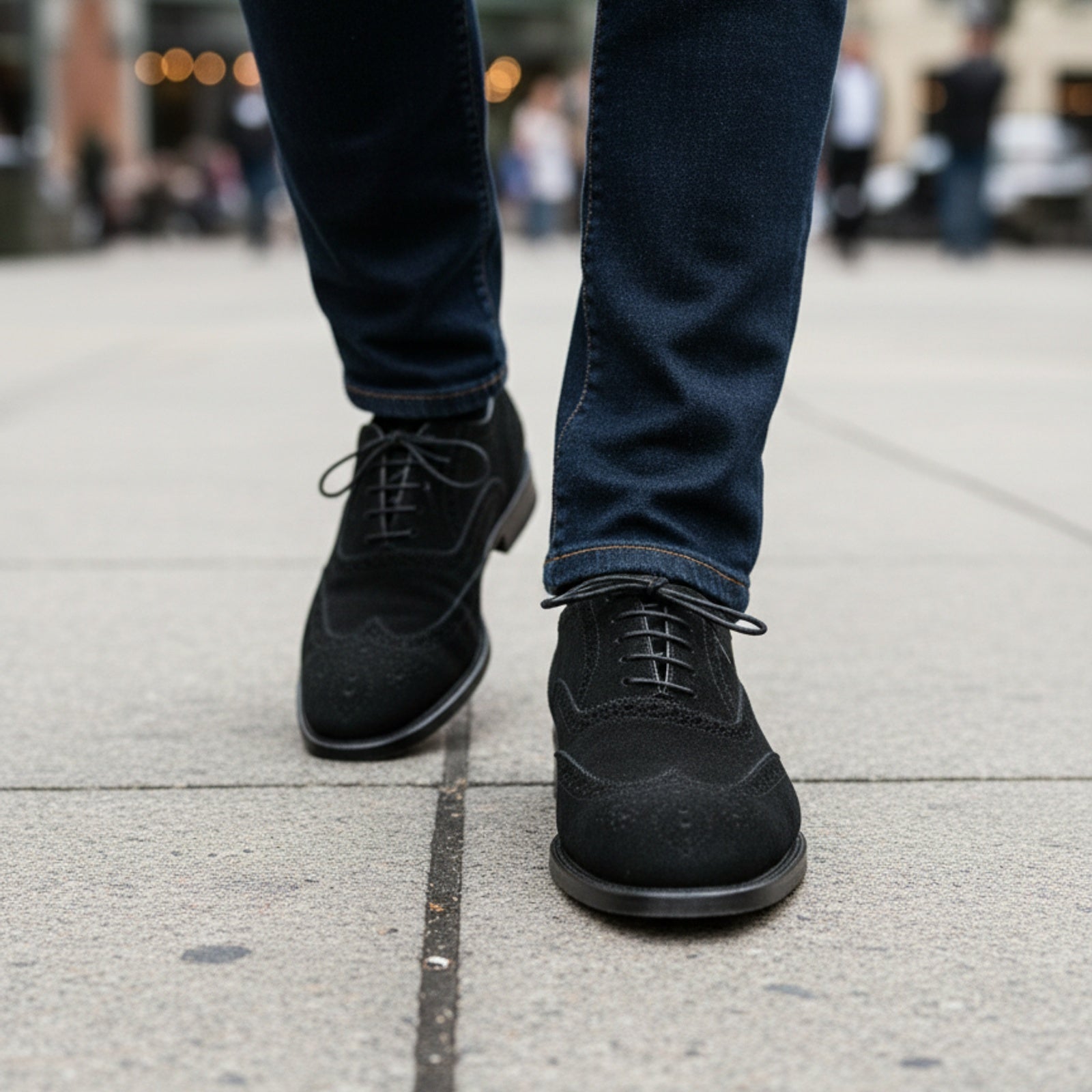 model-casual-setting - Men's Black Suede Wingtip Brogue Dress Shoes