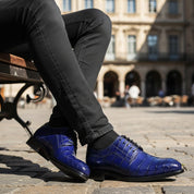model-casual-setting - Men's Blue Alligator Leather Shoes with Goodyear Welted Sole