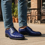 model-casual-setting - Men's Blue Crocodile Embossed Leather Oxford Shoes