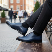model-casual-setting - Men's Blue Leather Oxford Brogue Shoes