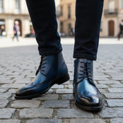 model-casual-setting - Men's Blue Leather Wing Tip Brogue Boots