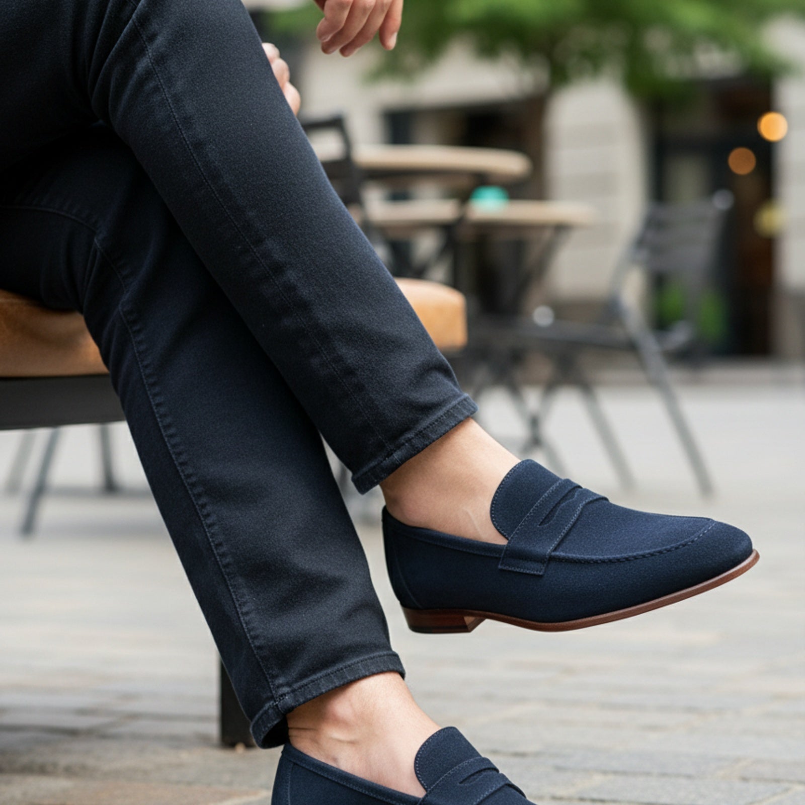 model-casual-setting - Men's Blue Suede Leather Loafers – Slip-On Design