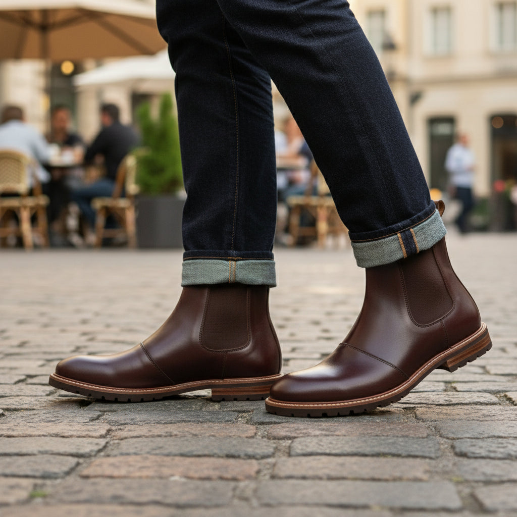 model-casual-setting - Men's Brogue Chelsea Leather Boots