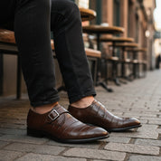 model-casual-setting - Men's Brown Alligator Leather Monk Shoes