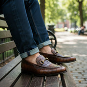 model-casual-setting - Men's Brown Crocodile Leather Moccasin Dress Shoes