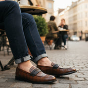 model-casual-setting - Men's Brown Crocodile Leather Moccasins