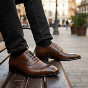 model-casual-setting - Men's Brown Crocodile Leather Oxford Shoes
