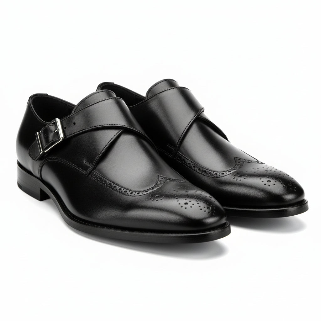 model-casual-setting - Men's Brown Genuine Leather Buckle Dress Shoes