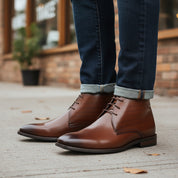 model-casual-setting - Men's Brown High Ankle Leather Boots