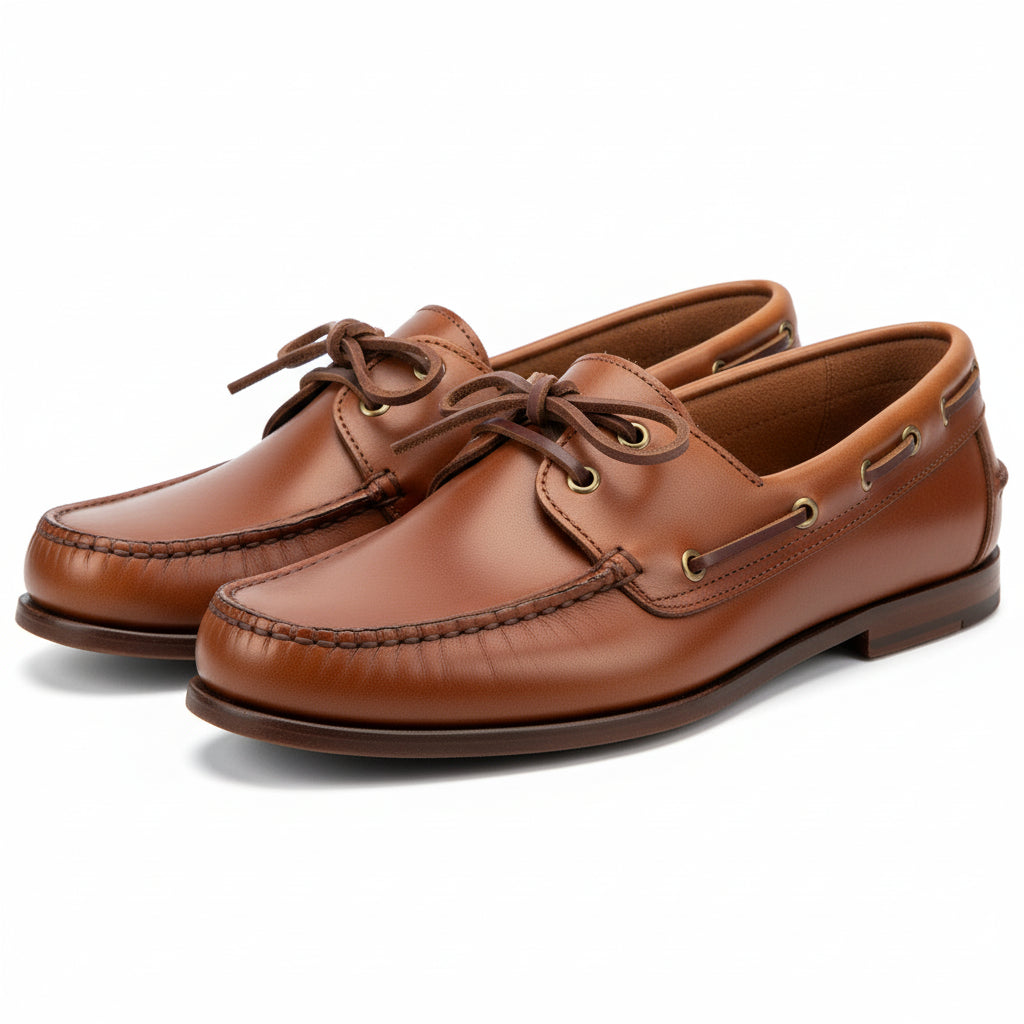 model-casual-setting - Men's Brown Leather Boat Shoes