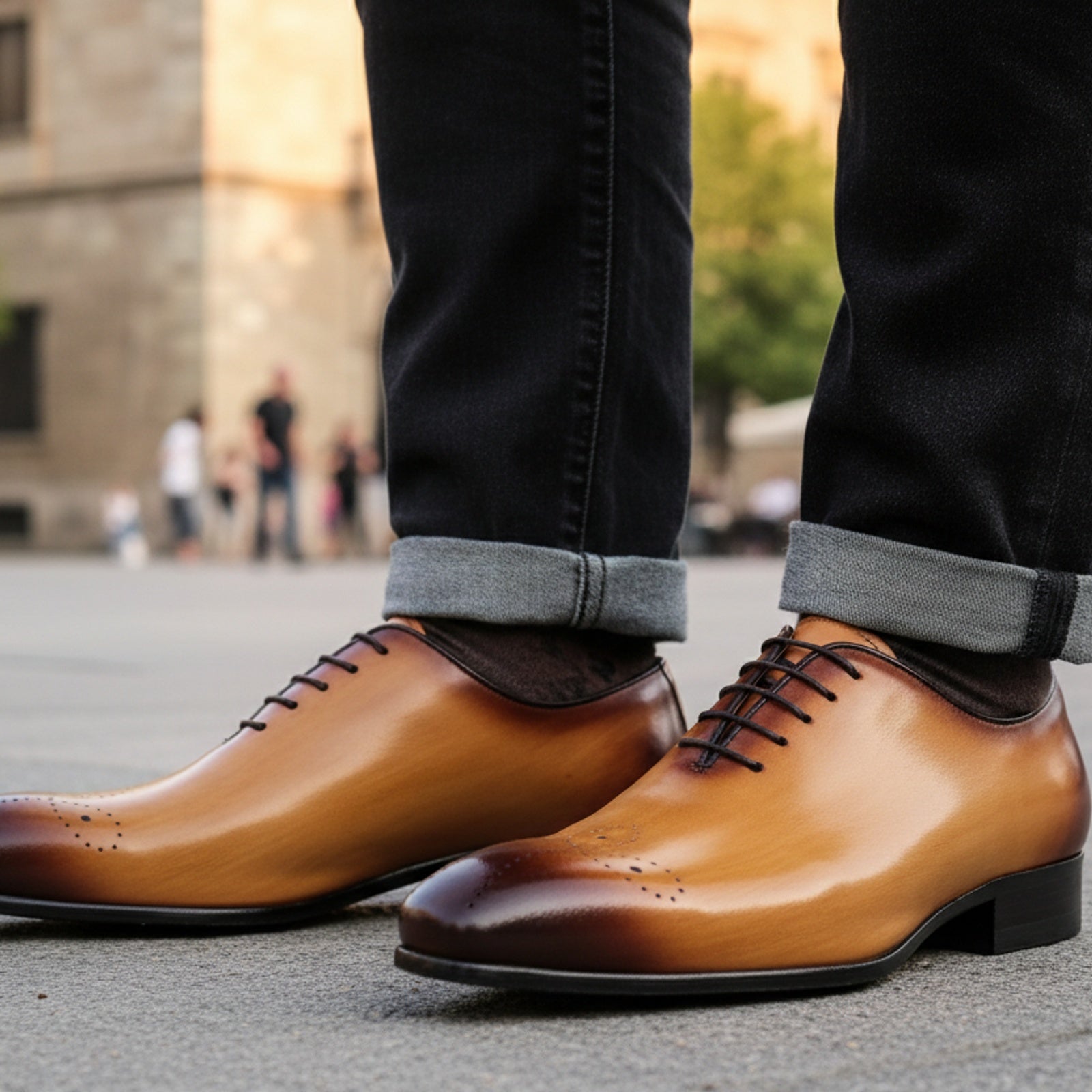 model-casual-setting - Men's Brown Leather Brogue Dress Shoes