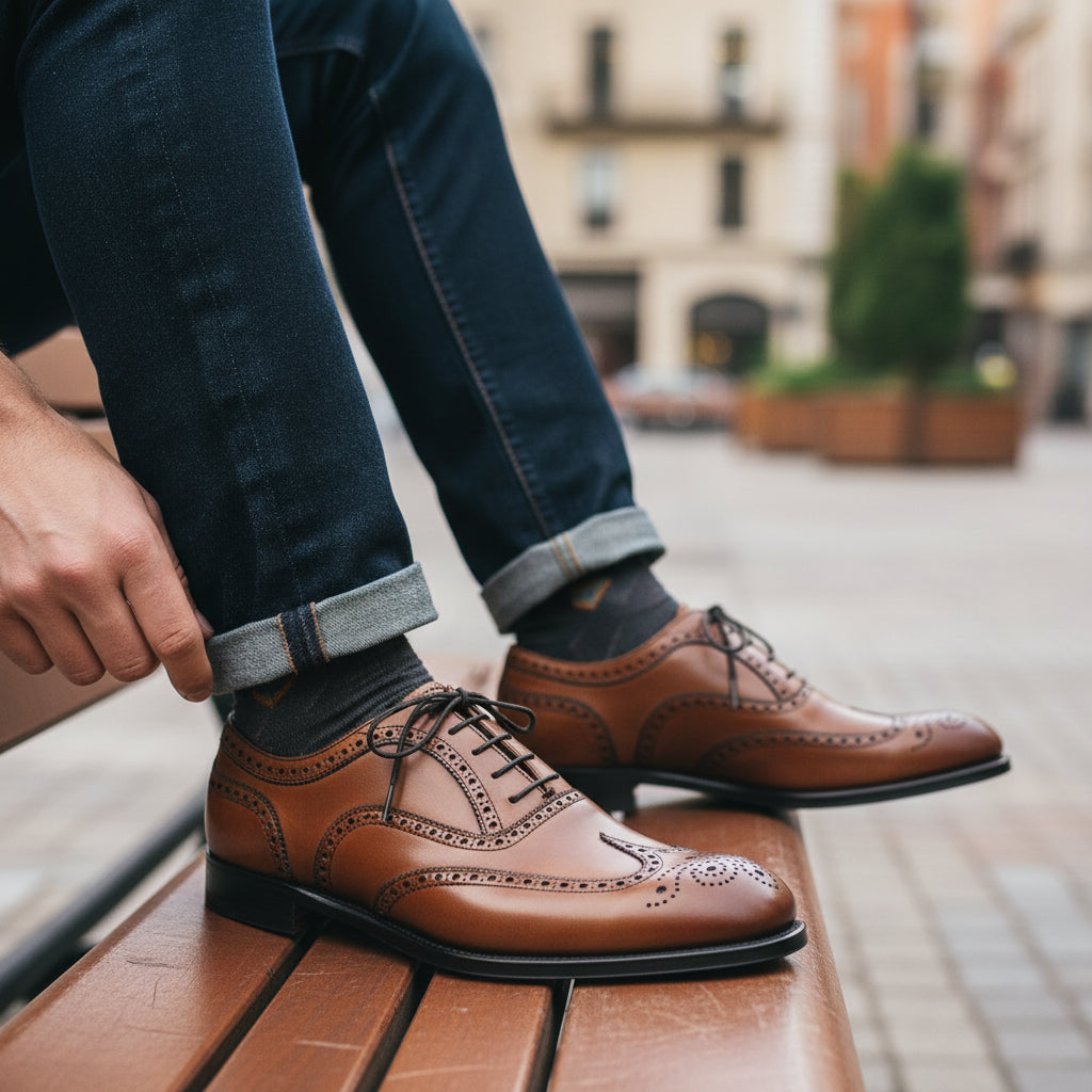 model-casual-setting - Men's Brown Leather Brogue Dress Shoes