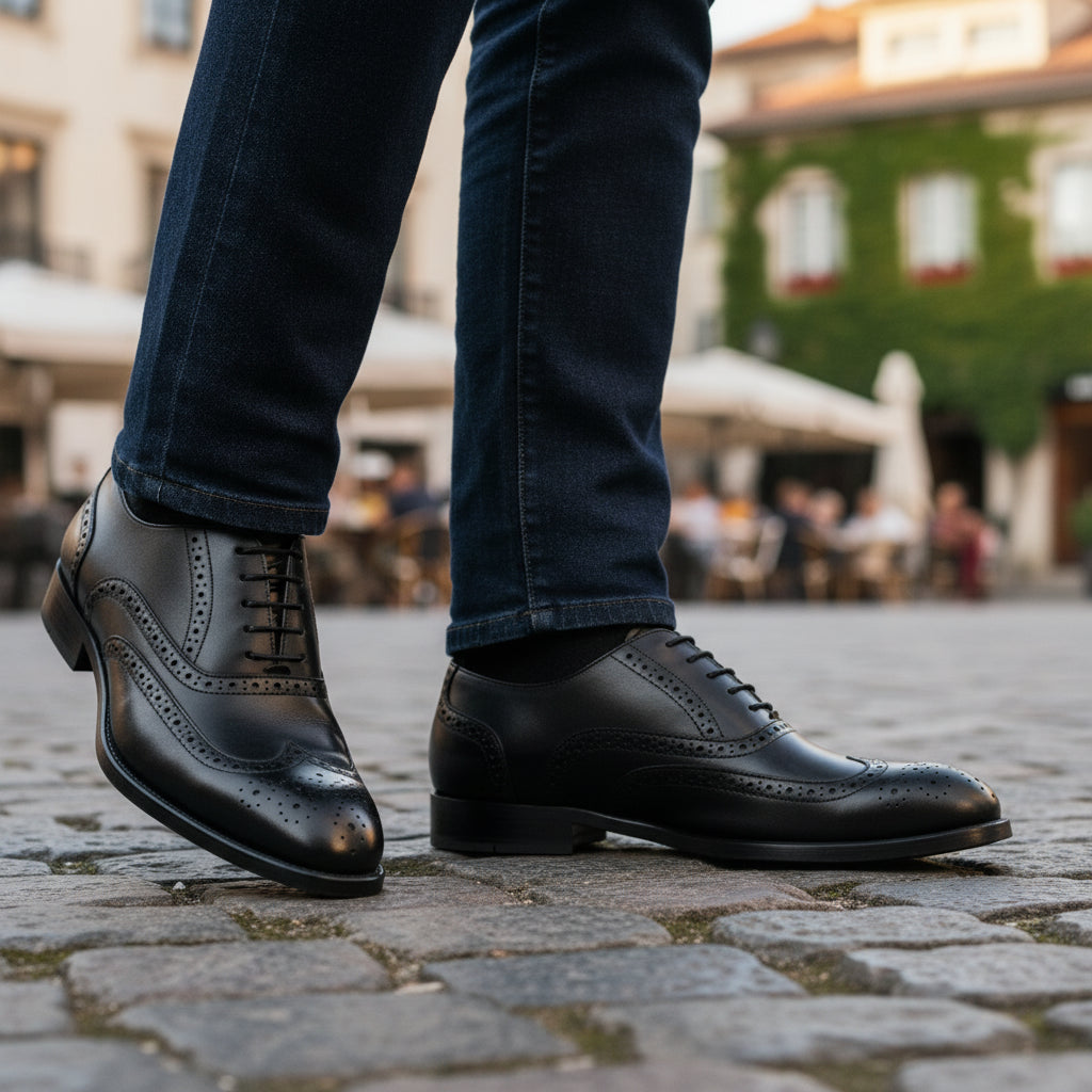 model-casual-setting - Men's Brown Leather Brogue Dress Shoes