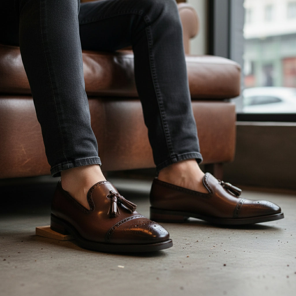 model-casual-setting - Men's Brown Leather Brogue Loafers