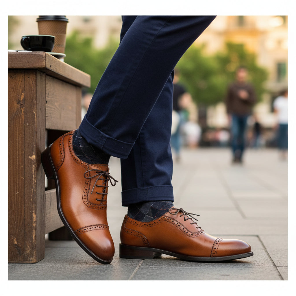 model-casual-setting - Men's Brown Leather Brogue Shoes