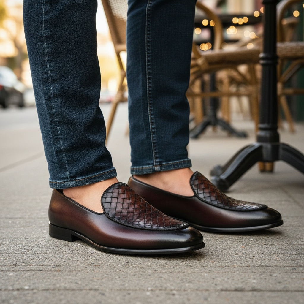 model-casual-setting - Men's Brown Leather Casual Loafers