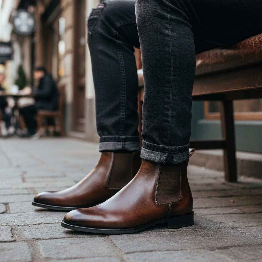 model-casual-setting - Men's Brown Leather Chelsea Ankle Boots