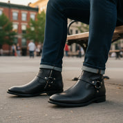 model-casual-setting - Men's Brown Leather Chelsea Zipper Boots