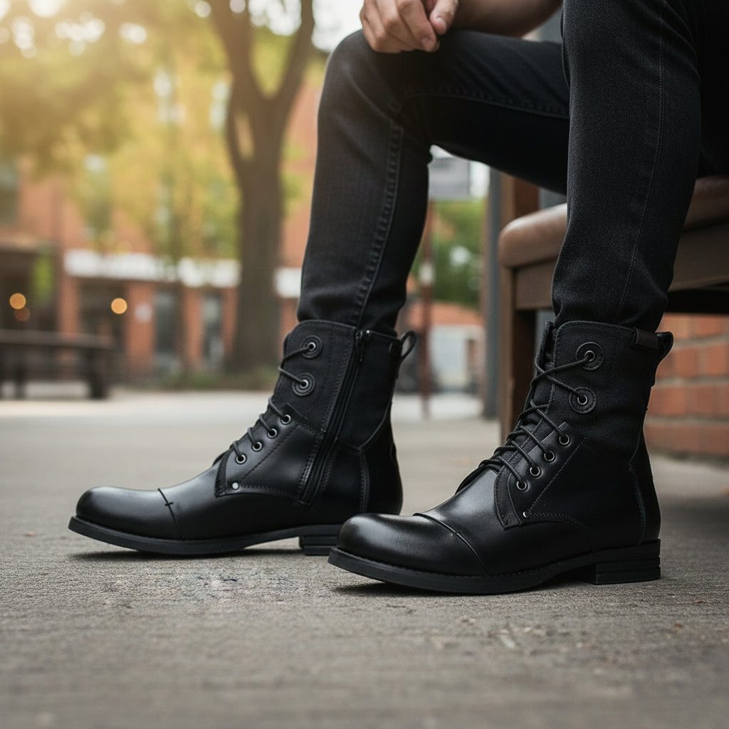 model-casual-setting - Men's Brown Leather Combat Boots
