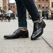 model-casual-setting - Men's Brown Leather Crocodile-Pattern Oxfords