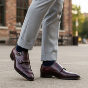 model-casual-setting - Men's Brown Leather Double Buckle Oxford Dress Shoes