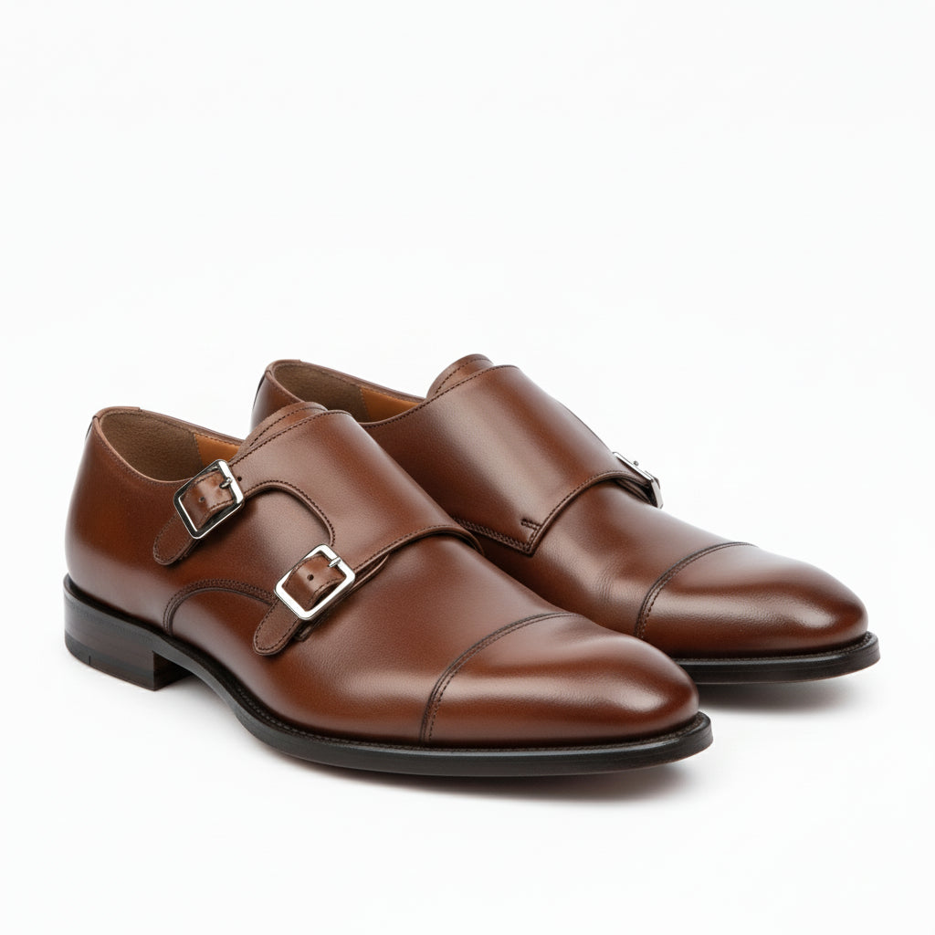 model-casual-setting - Men's Brown Leather Double Buckle Oxford Shoes