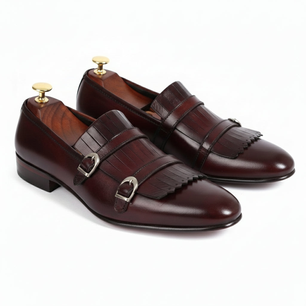 model-casual-setting - Men's Brown Leather Double Monk Shoes
