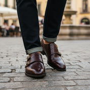 model-casual-setting - Men's Brown Leather Double Monk Strap Shoes