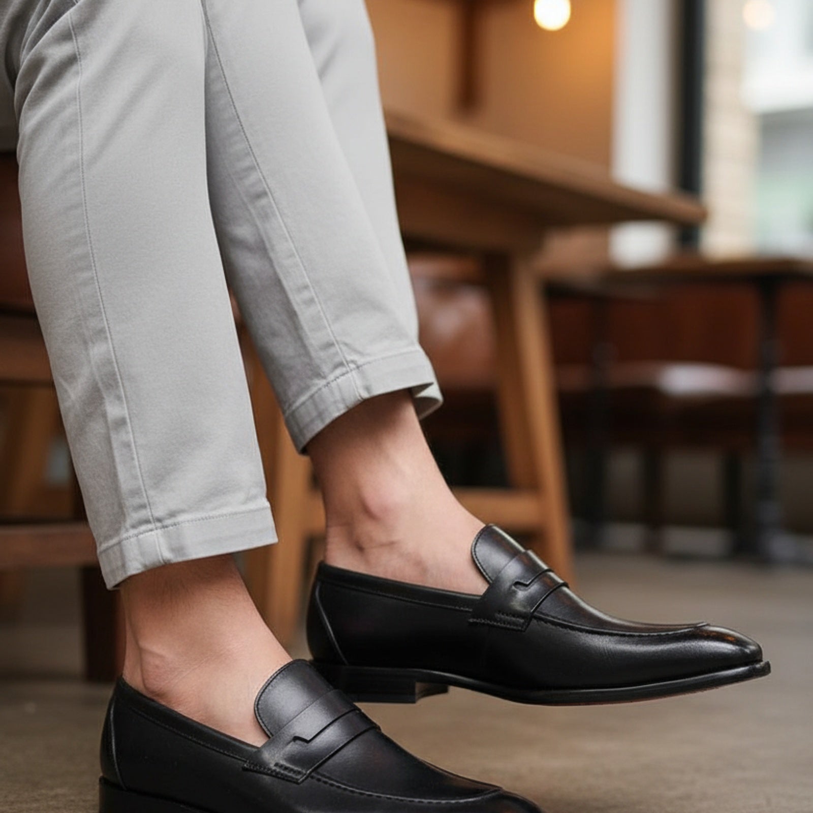 model-casual-setting - Men's Brown Leather Dress Moccasins