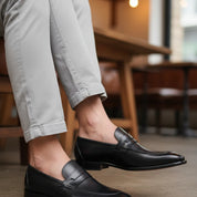model-casual-setting - Men's Brown Leather Dress Moccasins