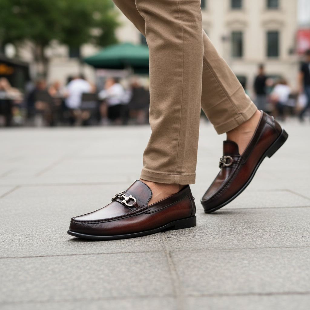 Men's Brown Leather Driving Shoes - model-casual-setting