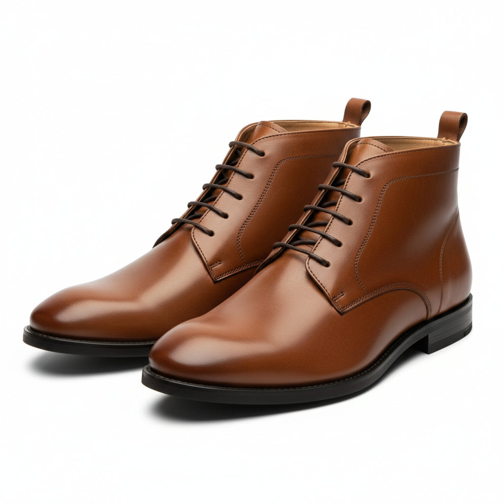 model-casual-setting - Men's Brown Leather Lace-Up Ankle Boots