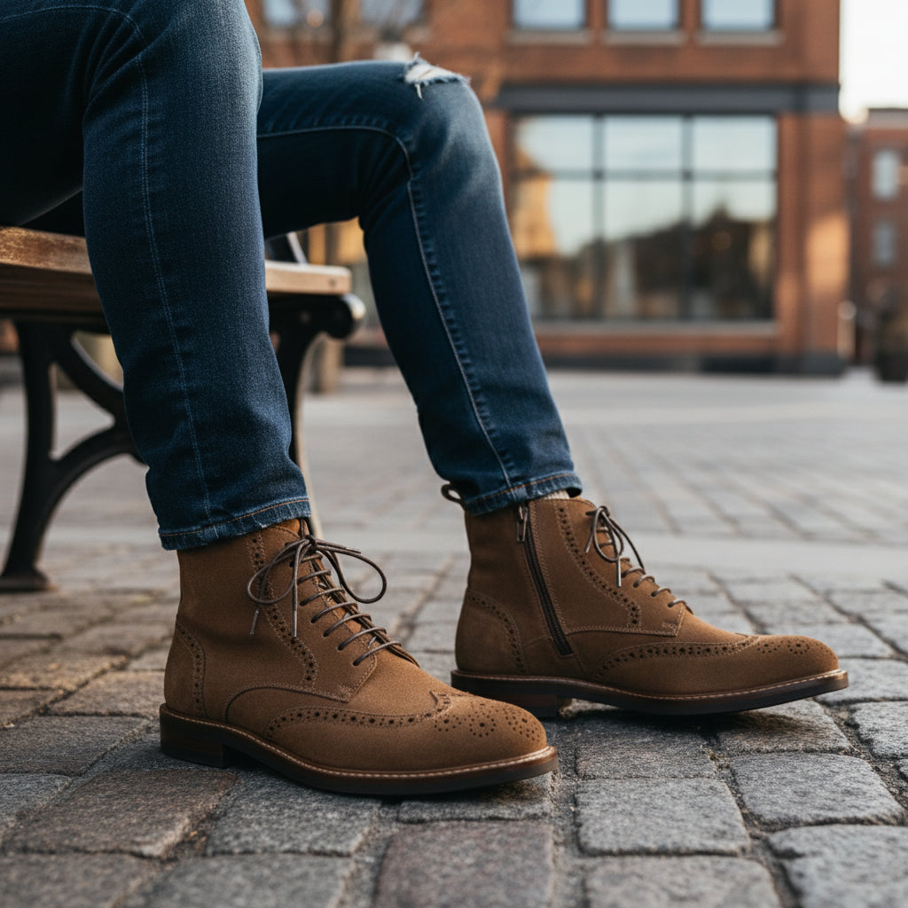 model-casual-setting - Men's Brown Leather Lace-Up Boots