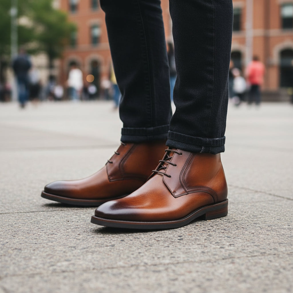 model-casual-setting - Men's Brown Leather Lace-Up Boots