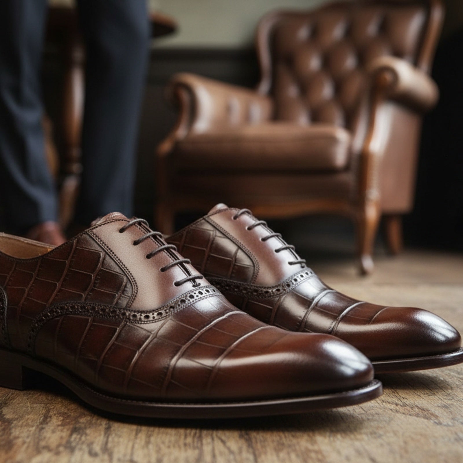 model-casual-setting - Men's Brown Leather Lace-Up Oxford Shoes