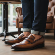 model-casual-setting - Men's Brown Leather Moccasin Dress Shoes