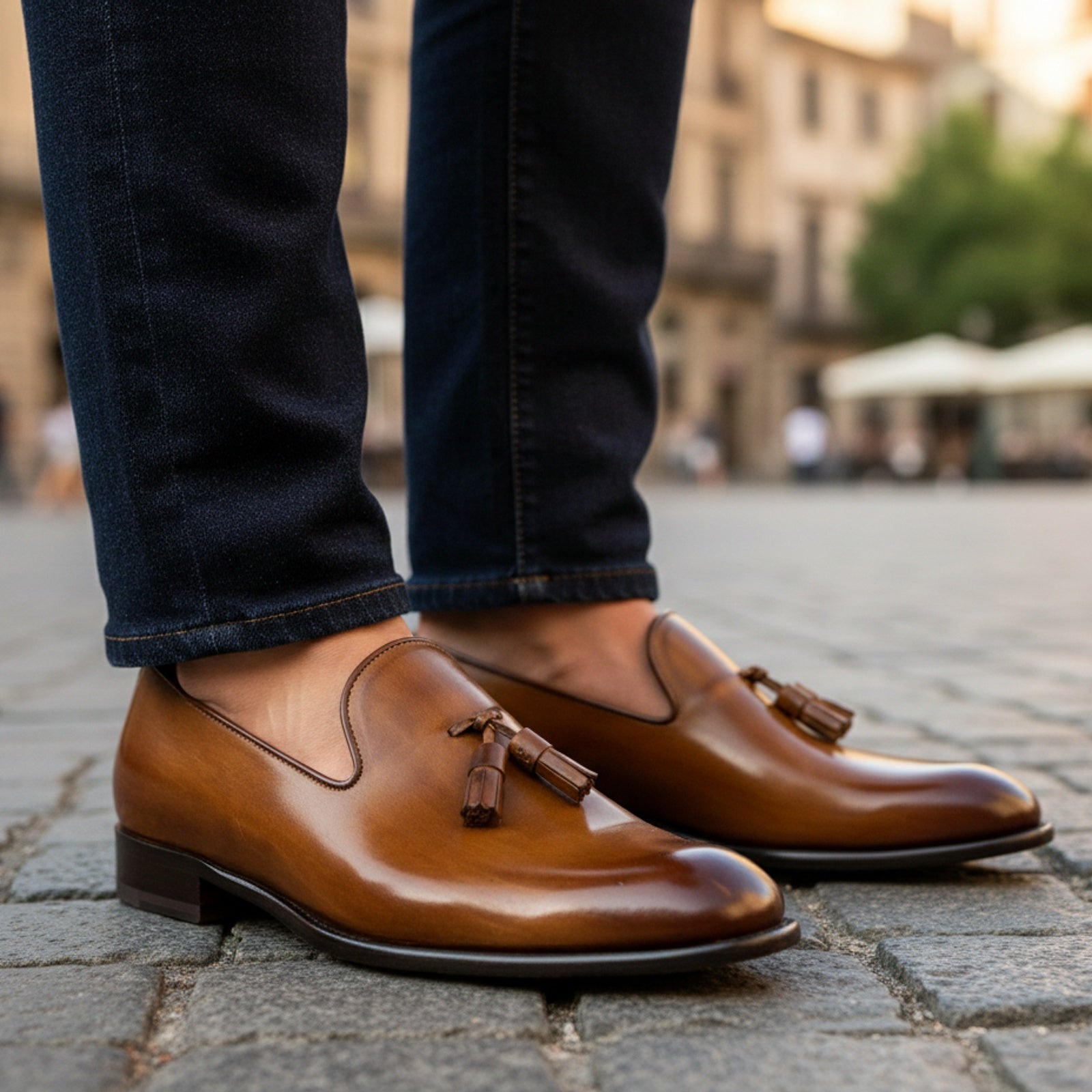 model-casual-setting - Men's Brown Leather Moccasin Loafers