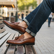 model-casual-setting - Men's Brown Leather Moccasin Loafers