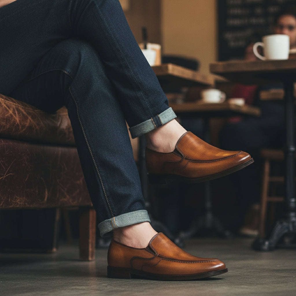 model-casual-setting - Men's Brown Leather Moccasins