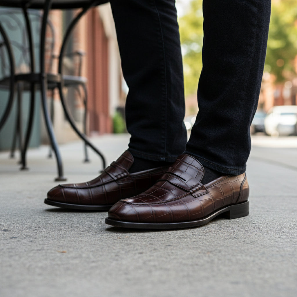 model-casual-setting - Men's Brown Leather Moccasins