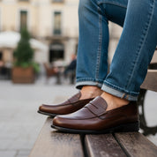 Men's Brown Leather Moccasins - model-casual-setting