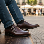 model-casual-setting - Men's Brown Leather Monk Shoes