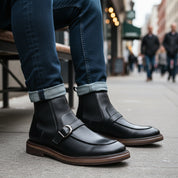 model-casual-setting - Men's Brown Leather Monk Strap Boots