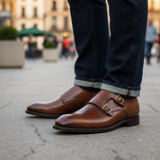 model-casual-setting - Men's Brown Leather Monk Strap Dress Shoes