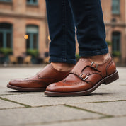 model-casual-setting - Men's Brown Leather Monk Strap Shoes