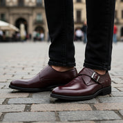 model-casual-setting - Men's Brown Leather Monk Strap Shoes